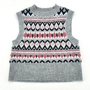 DKNY Jeans Fair Isle Sweater Vest Gray Pink Size Small